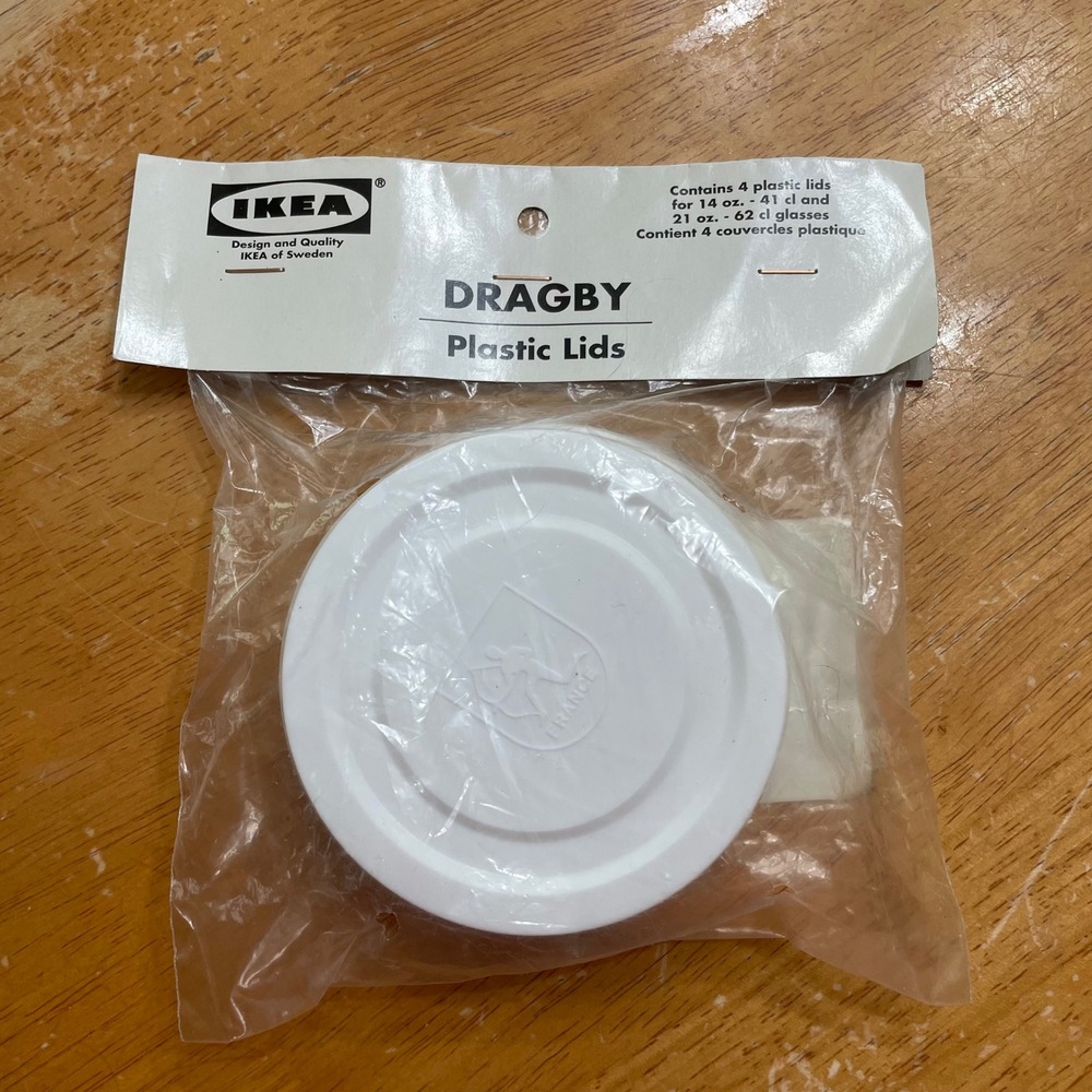 IKEA Dragby White Plastic Lids Set of 4 for 14oz 21oz Glasses 901.121.59 New